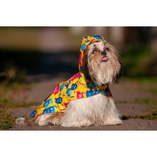 Дощовик-накидка для собак WAUDOG Clothes з капюшоном, малюнок «Мохнаті монстри»