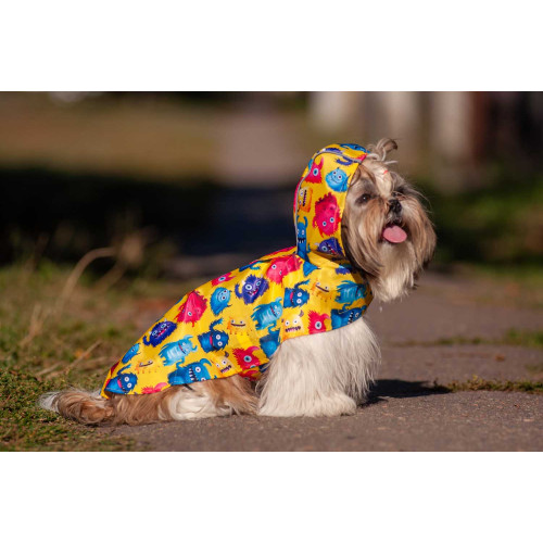 Дощовик-накидка для собак WAUDOG Clothes з капюшоном, малюнок «Мохнаті монстри»