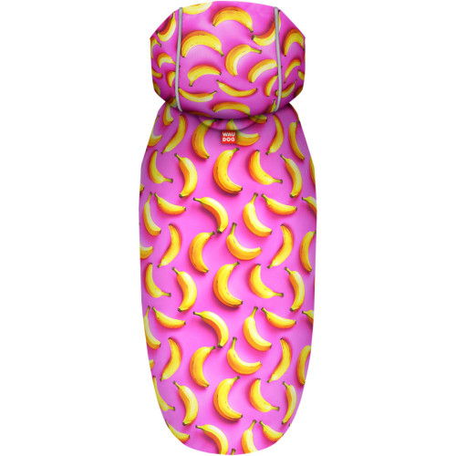 Дощовик-накидка для собак WAUDOG Clothes з капюшоном, малюнок «Банани на рожевому»