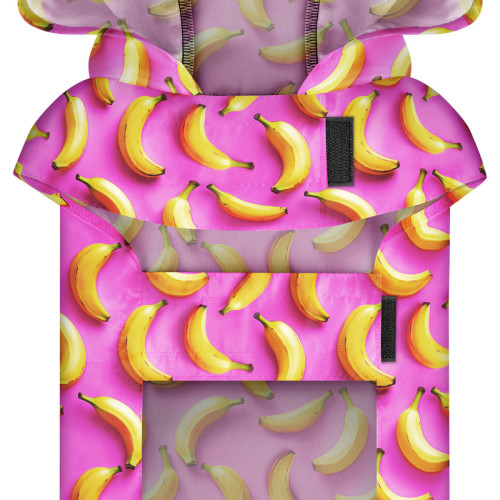 Дощовик-накидка для собак WAUDOG Clothes з капюшоном, малюнок «Банани на рожевому»