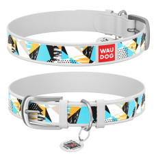 Ошейник WAUDOG Design с рисунком "Абстракция", белая премиум кожа, металлическая пряжка