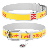 Нашийник WAUDOG Design з малюнком “Краще життя”, біла преміум шкіра, металева пряжка