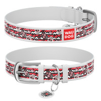 Нашийник WAUDOG Design з малюнком “Цукрові черепи, біла преміум шкіра, металева пряжка