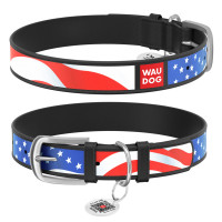 Нашийник WAUDOG Design з малюнком “Зірки та смуги”, чорна преміум шкіра, металева пряжка