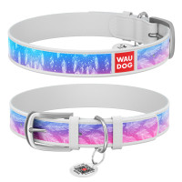 Ошейник WAUDOG Design с рисунком "Ловец снов", белая премиум кожа, металлическая пряжка