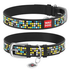 Ошейник WAUDOG Design с рисунком "Мозаика", чёрная премиум кожа, металлическая пряжка