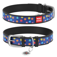 Нашийник WAUDOG Design з малюнком “Пікселі”, чорна преміум шкіра, металева пряжка