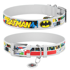 Ошейник для собак кожаный WAUDOG Design белого цвета, рисунок "Бэтмен 1"