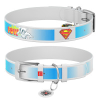 Ошейник для собак кожаный WAUDOG Design белого цвета, рисунок "Супермен 2"