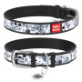 Ошейник WAUDOG Design с рисунком "Черно-белые черепа", чёрная премиум кожа, металлическая пряжка
