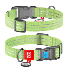 Ошейник из восстановленного хлопка WAUDOG Re-cotton светоотражающий салатового цвета