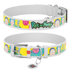 Кожаный ошейник для собак WAUDOG Design с рисунком "Рик и Морти 1", белая кожа