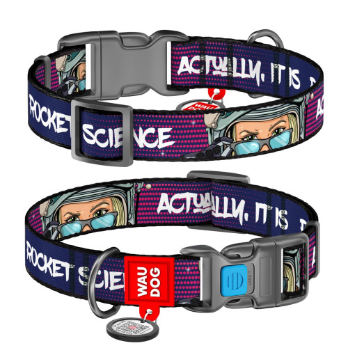 Нашийник для собак нейлоновий WAUDOG Nylon з QR-паспортом, малюнок "Космос", пластиковий фастекс