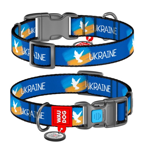Нашийник для собак нейлоновий WAUDOG Nylon з QR-паспортом, малюнок "Прапор", пластиковий фастекс