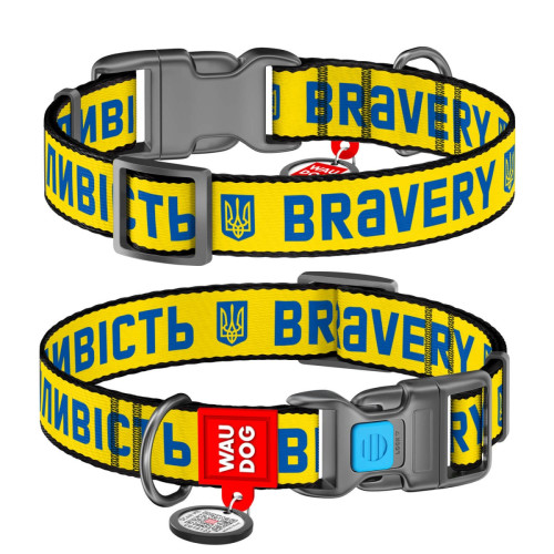 Нашийник для собак нейлоновий WAUDOG Nylon з QR-паспортом, малюнок "Сміливість", пластиковий фастекс
