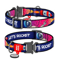 Ошейник для собак нейлоновый WAUDOG Nylon c QR паспортом, рисунок "Космос. Ракета", металлический фастекс
