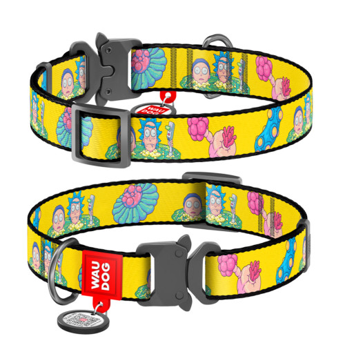 Нашийник для собак нейлоновий WAUDOG Nylon c QR паспортом, малюнок "Рік и Морті 1", металевий фастекс