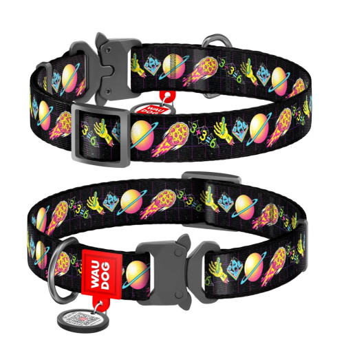 Ошейник для собак нейлоновый WAUDOG Nylon c QR паспортом, рисунок "Рик и Морти 2", металлический фастекс