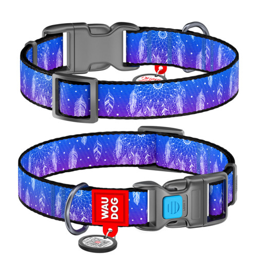 Нашийник для собак нейлоновий WAUDOG Nylon з QR-паспортом, малюнок "Ловець снів", пластиковий фастекс