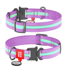 Светонакопительный нейлоновый ошейник для собак WAUDOG Nylon фиолетового цвета, металлический фастекс