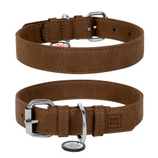 Ошейник для собак "Waudog Eco" из искусственной кожи с QR-паспортом коричневого цвета